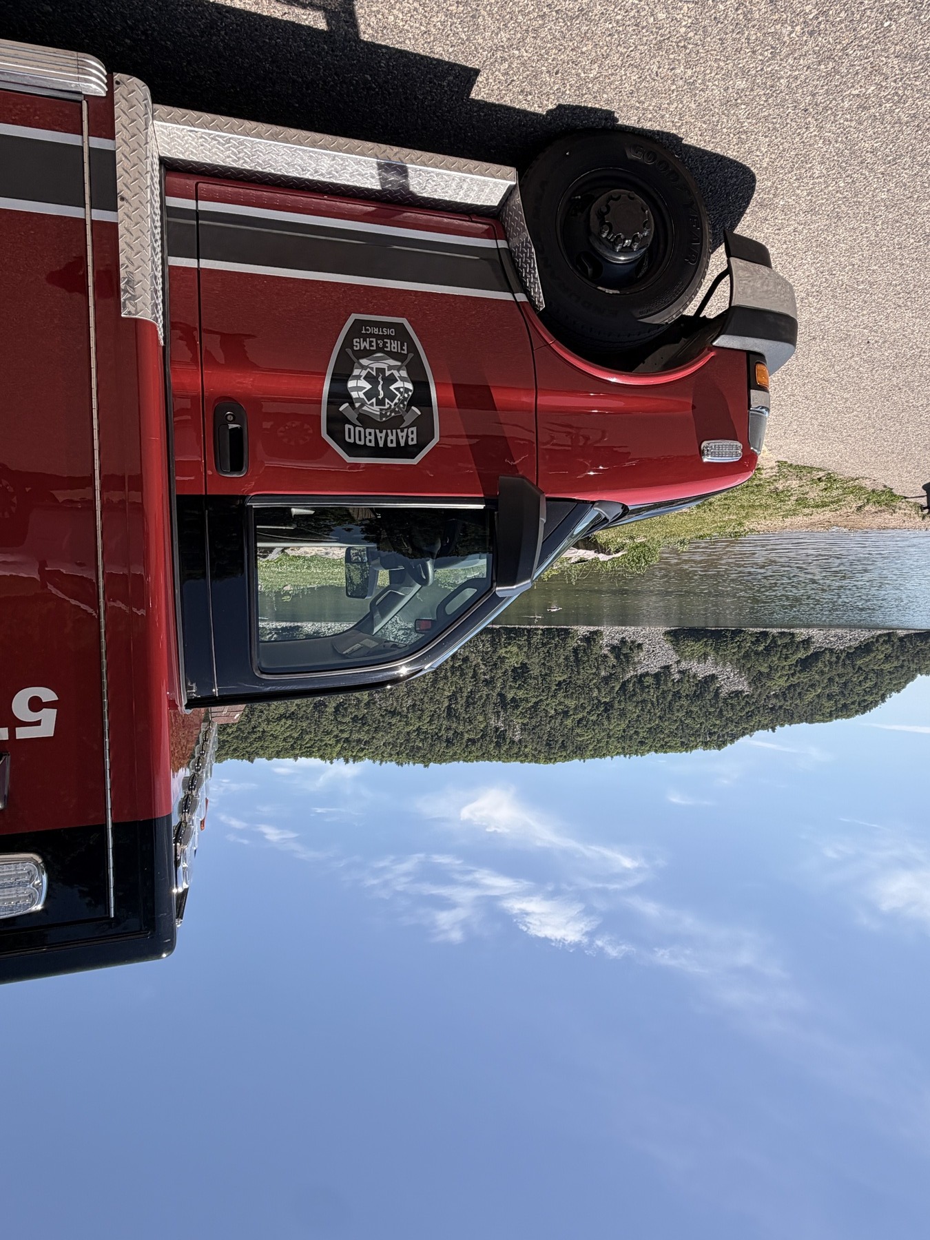 Baraboo Area Fire and EMS District paramedic ambulance staged at Devil’s Lake.